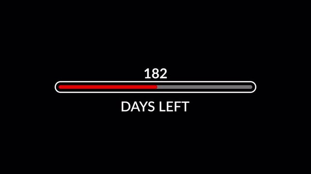 Animated 365 Day Countdown Progress line bar animation in 4k animation with alpha channel 365 Days Remaining Timer Animated on transparent background 1 year countdown timer animation