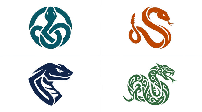 Snake logo icon set - tribal reptile graphic design and vector symbol collection