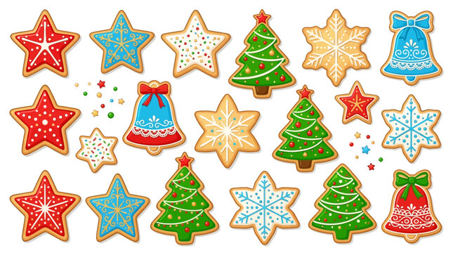 Christmas sugar cookies concept illustration with colorful elements for creative decoration and seasonal celebration isolated background
