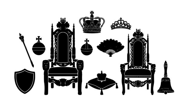 Royal King Queen Thrones Crown and Scepter Silhouette Collection