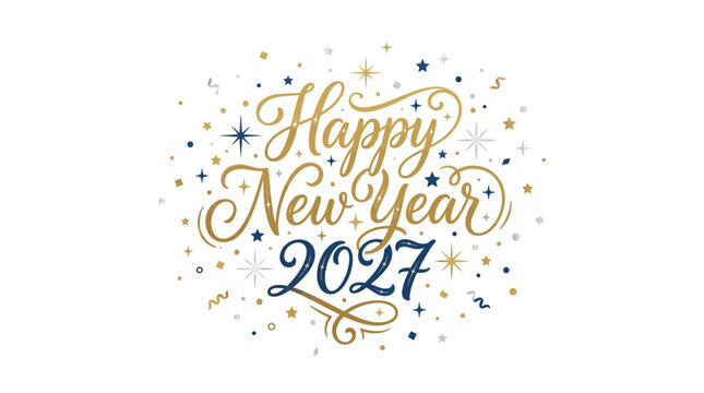 New year greeting concept illustration with colorful elements for creative decoration and seasonal celebration isolated background