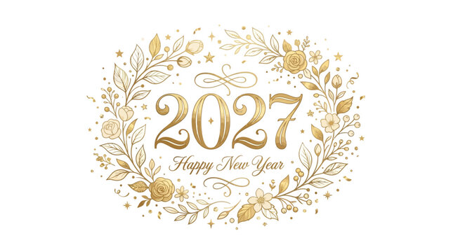 Elegant floral new year concept illustration with colorful elements for creative decoration and seasonal celebration isolated background