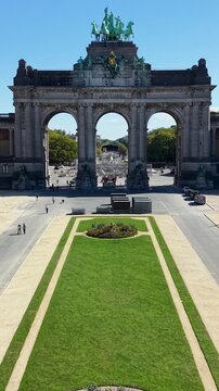 Parc Du Cinquantenaire In Brussels Capital Of Belgium. Nature Park Landscape. Downtown District. Beautiful Cityscape. Parc Du Cinquantenaire In Brussels In Capital Of Belgium. Triumphal Arch Monument.
