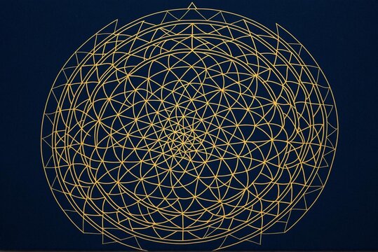 blue sphere on black background with gold lines