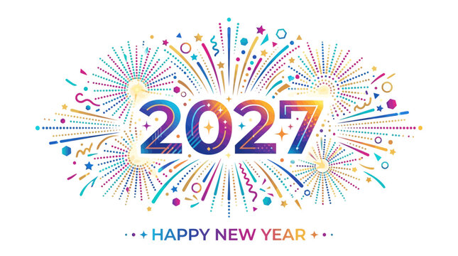 New year greeting concept illustration with colorful elements for creative decoration and seasonal celebration isolated background