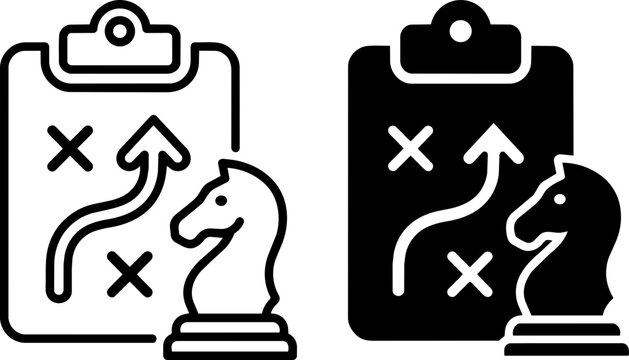Task management business strategy clipboard tactic chess vector icon