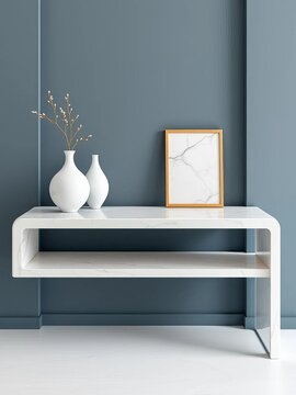White Marble Shelf Table with Minimalist Decor, interior styling, neutral colors