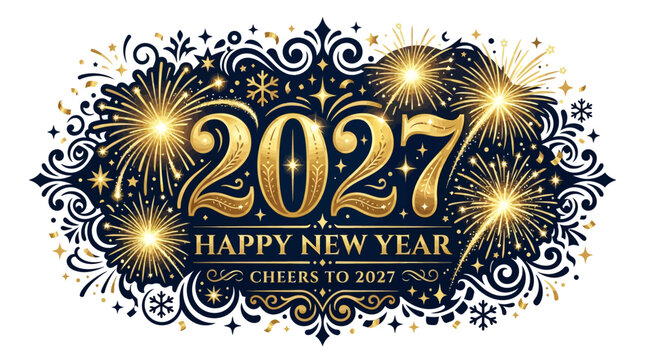 New year fireworks concept illustration with colorful elements for creative decoration and seasonal celebration isolated background