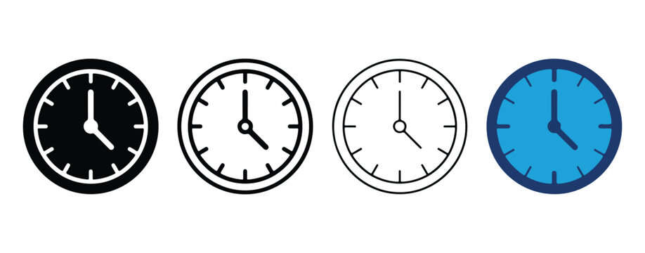 Analog Clock Icons Showing Different Designs and Backgrounds for Digital Use