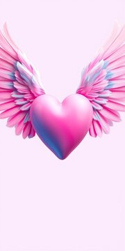 Soft pink and blue heart with wings spread wide, a symbol of love and freedom, sweetness, love