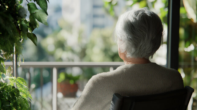 Elderly Woman in Wheelchair Enjoying Peaceful Garden View