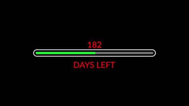 Animated 365 Day Countdown Progress line bar animation in 4k animation with alpha channel 365 Days Remaining Timer Animated on transparent background 1 year countdown timer animation