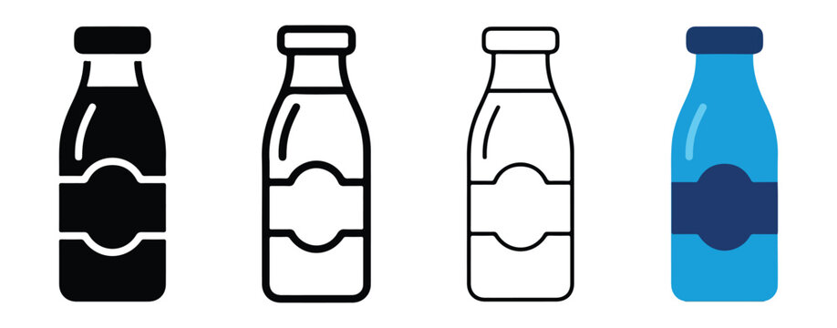 beverage bottles with liquid levels illustrated in simple icon style design