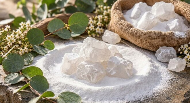 Raw Potassium Alum Crystals and Powder in Natural Outdoor Setting