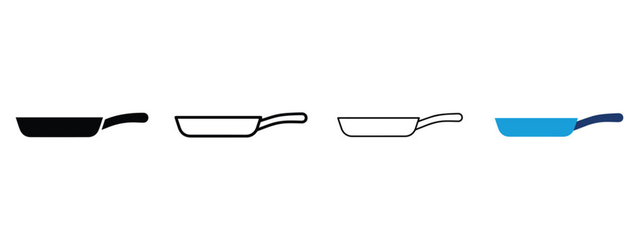 frying pans with handles illustrated in simple line art style isolated on transparent background