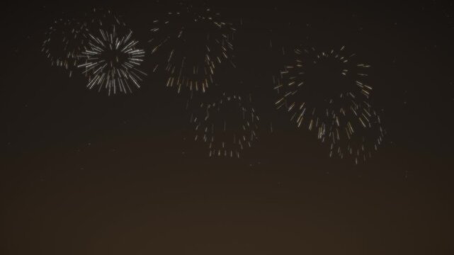Colorful Fireworks Bursting Over Night Sky Seamless Loop in vibrant gold tones