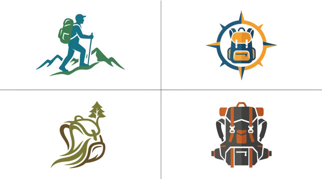 Adventure and Hiking Logo Set - Mountain Exploration and Backpacking Icons