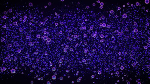 Subtle deep blue and purple micro particles floating sparsely in a dark cosmic expanse evoking quiet interstellar space exploration and minimalist science