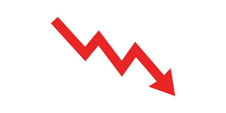 Descending red arrow graph showing negative trend for financial failure.