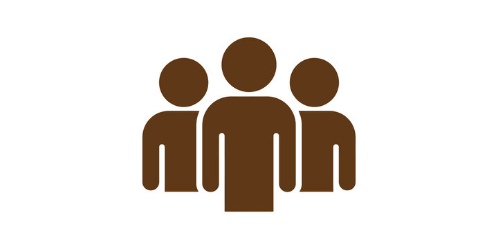 Three stylized brown human figures graphic for business and teamwork.