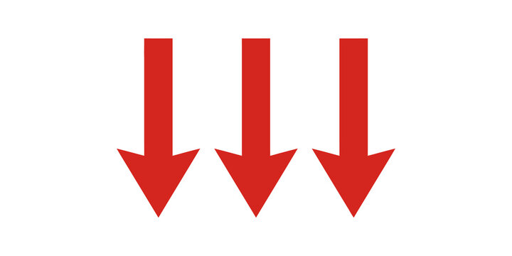 Three red arrows pointing down signify downward direction and decay.