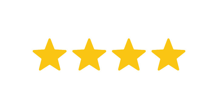 Four yellow stars flat icon design elements for rating evaluation system.