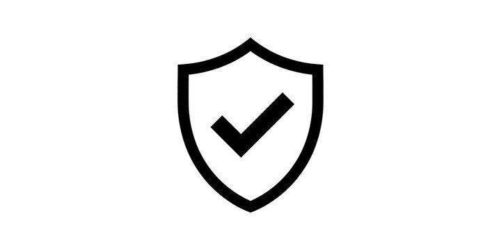 Shield icon with check mark for security verification and data protection.