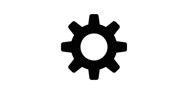 Black gear icon representing system settings on transparent grid style.