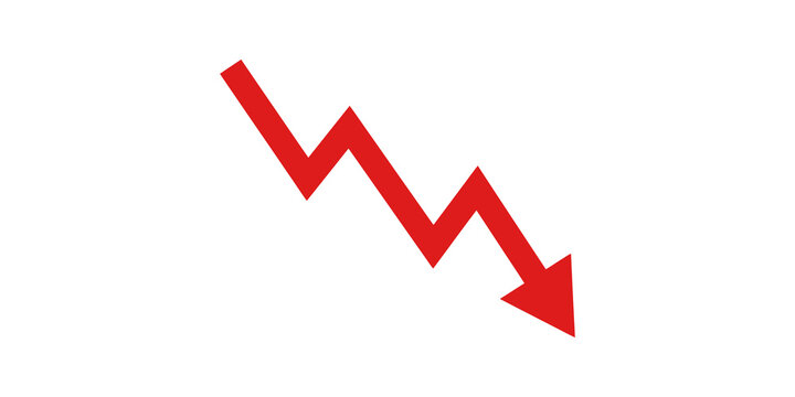 Red decreasing financial arrow symbol indicating economic crisis and loss.
