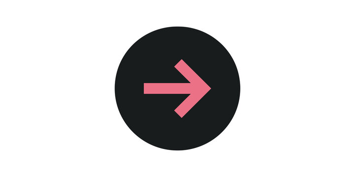 Pink arrow symbol black circle button for directional navigation ui.