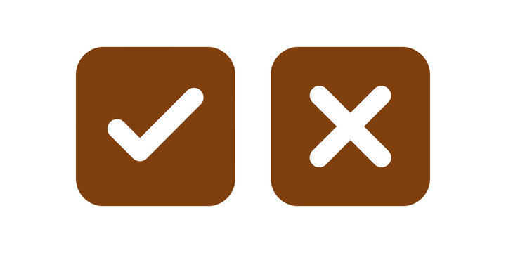 Checkmark and cross icons brown square buttons for validation status.