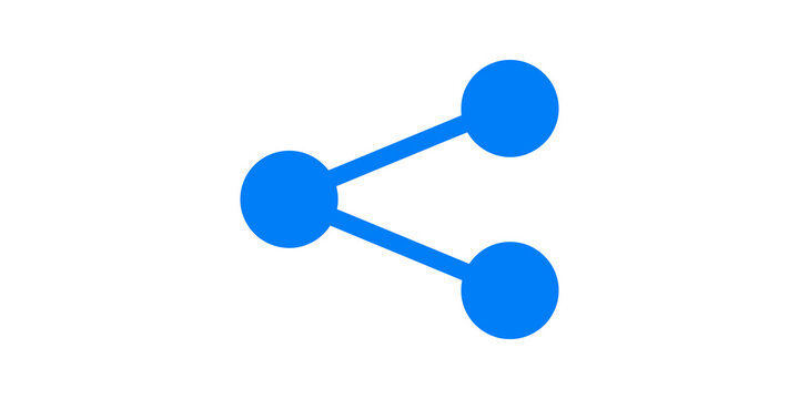 Bright blue share icon with nodes for connecting networks and media.