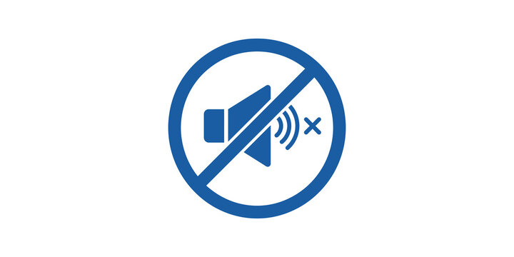 Blue speaker mute warning sign prohibiting sound output representation.