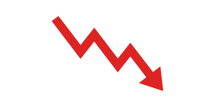 Red down arrow showing decrease for financial and business loss charts.