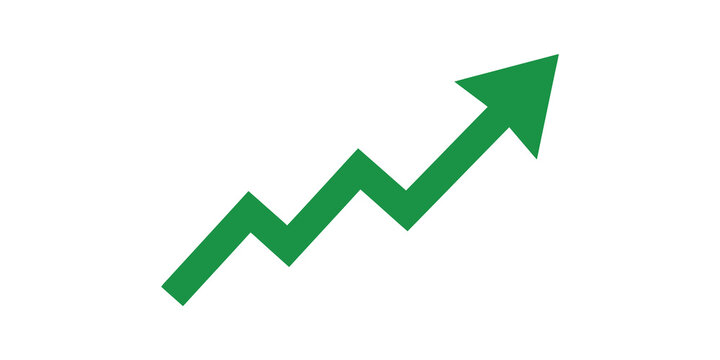 Green upward zig zag arrow showing profit growth and success concept.