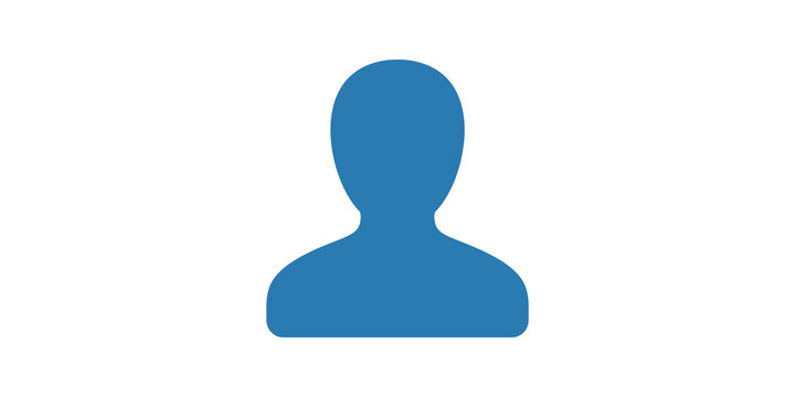 Blue human silhouette profile avatar for community member identity UI.