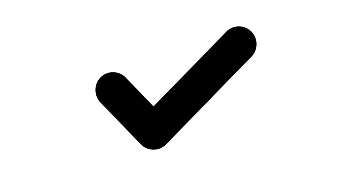 Bold black check mark symbol for confirmation and verified status.