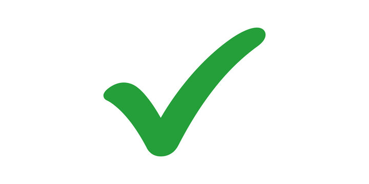 Green check mark flat icon isolated on transparent grid graphic background.
