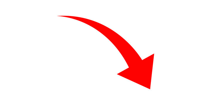 Curved red downward arrow icon represents decline and decreasing trend.