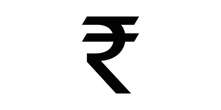 Black indian rupee currency sign isolated vector graphic illustration.