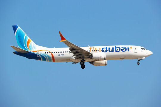Flydubai Boeing 737 MAX 8 (A6-FKK) arriving at Dubai International Airport on November 23, 2025 in Dubai, UAE
