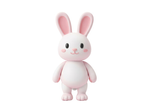 A cute pink bunny toy with large ears standing upright against a transparent background