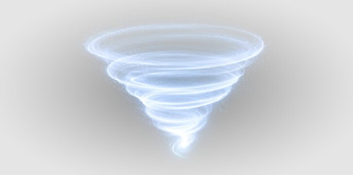 Blue glow PNG overlay with luminous spiral vortex and swirling tornado shape, on transparent background
