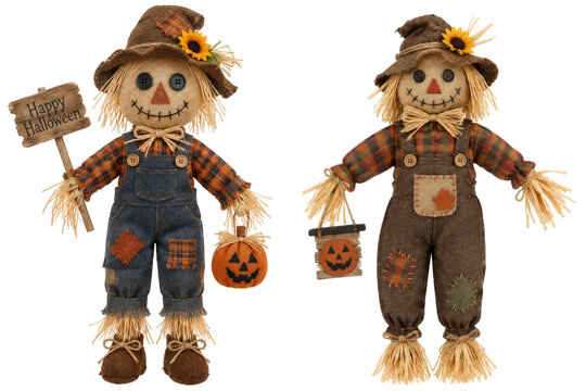 Scarecrow doll Halloween decoration fabric clothing straw filled body burlap hat pumpkin bucket