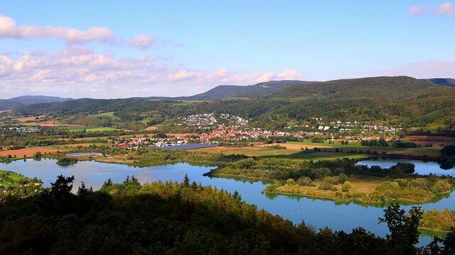 the werratal lake in germany from above 4k video