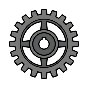 Isolated flat vector illustration of a metallic gear or cogwheel, representing industry, mechanics, engineering, and teamwork.
