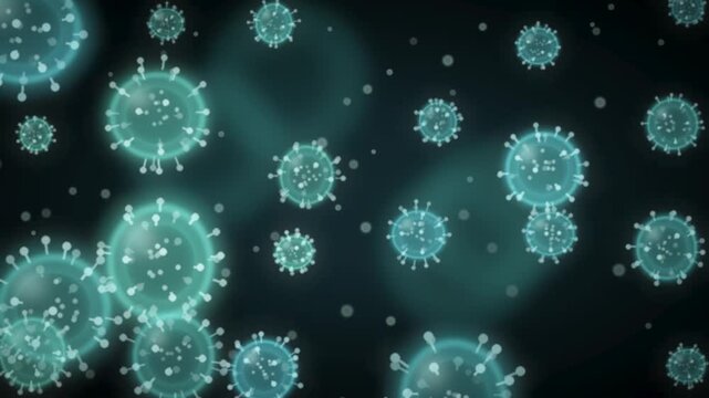 Microscopic virus particles floating in a medical medium seamless loop in subtle teal tones