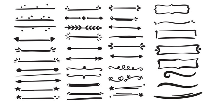 Collection of hand drawn decorative text dividers and borders for bullet journaling and graphic design
