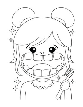 Cute Little Girl Brushing Teeth Coloring Page