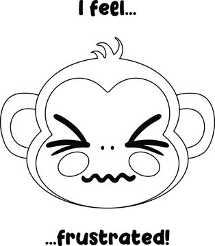 Kawaii Frustrated Monkey Face Coloring Page
